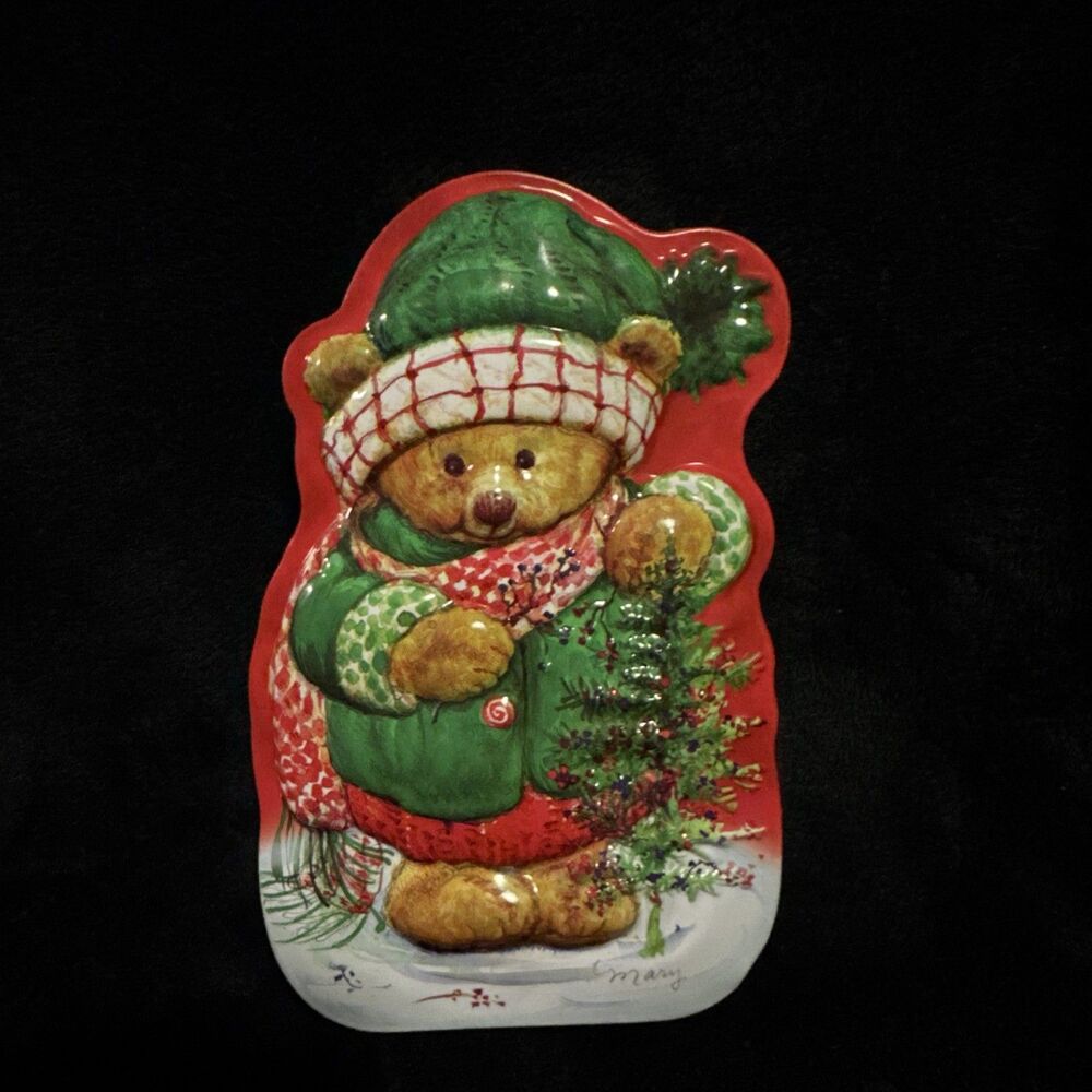 90s Hallmark Marys Bears Christmas Tin Embossed Mary Hamilton Teddy Bear